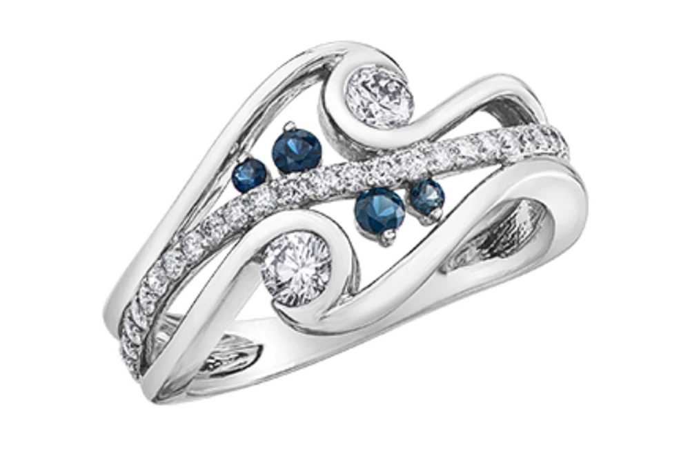 14K White Gold 0.50cttw Diamond & Sapphire Ring, 6.5