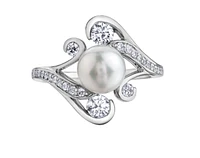 18K White Gold & Palladium (hypoallergenic) 0.59cttw Diamond and Pearl Ring