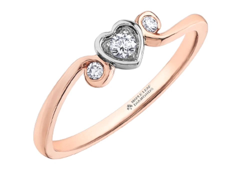 10K White & Rose Gold 0.10cttw Heart Diamond Ring - Size 6.5