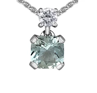 14K White Gold  Cushion Cut Aquamarine and 0.08cttw Canadian Diamond Pendant
