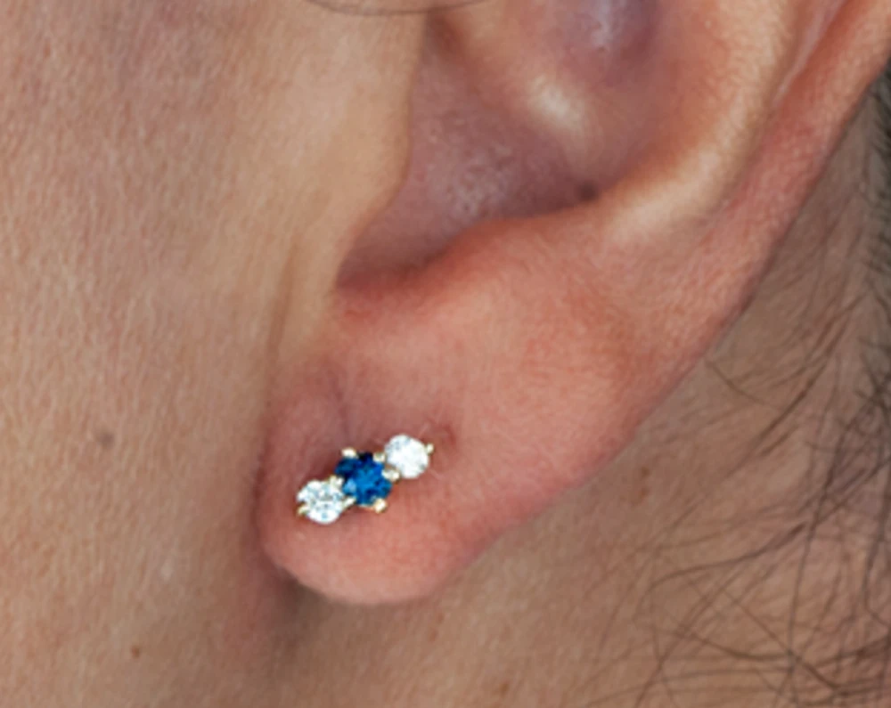 14K White Gold 3mm Sapphire and 0.16cttw Diamond Stud Earrings 