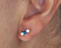 14K White Gold 3mm Sapphire and 0.16cttw Diamond Stud Earrings 
