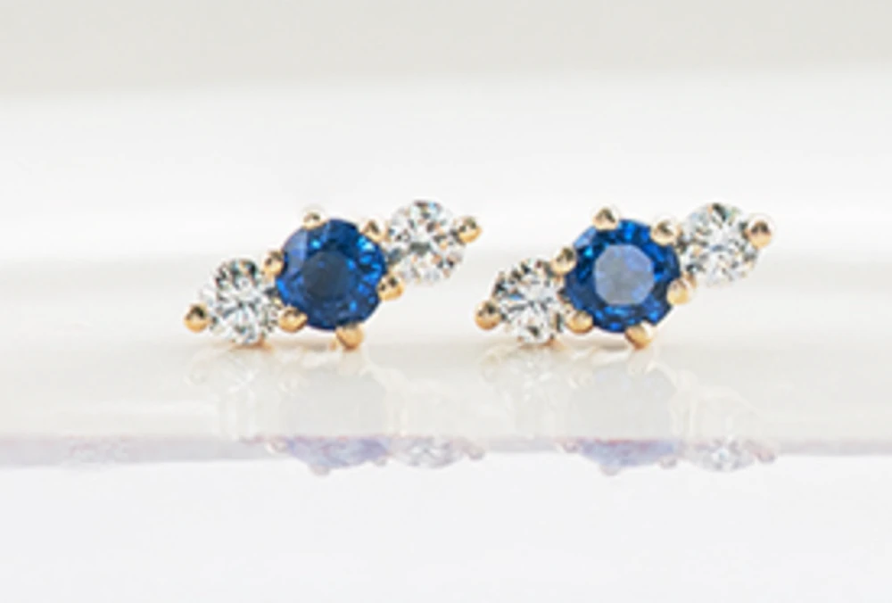 14K White Gold 3mm Sapphire and 0.16cttw Diamond Stud Earrings 
