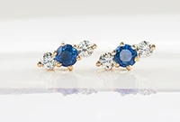 14K White Gold 3mm Sapphire and 0.16cttw Diamond Stud Earrings 