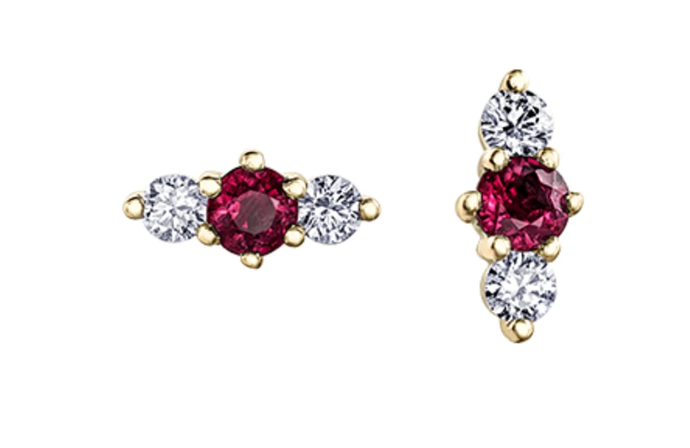 14K White Gold 3mm Ruby and 0.16cttw Diamond Stud Earrings