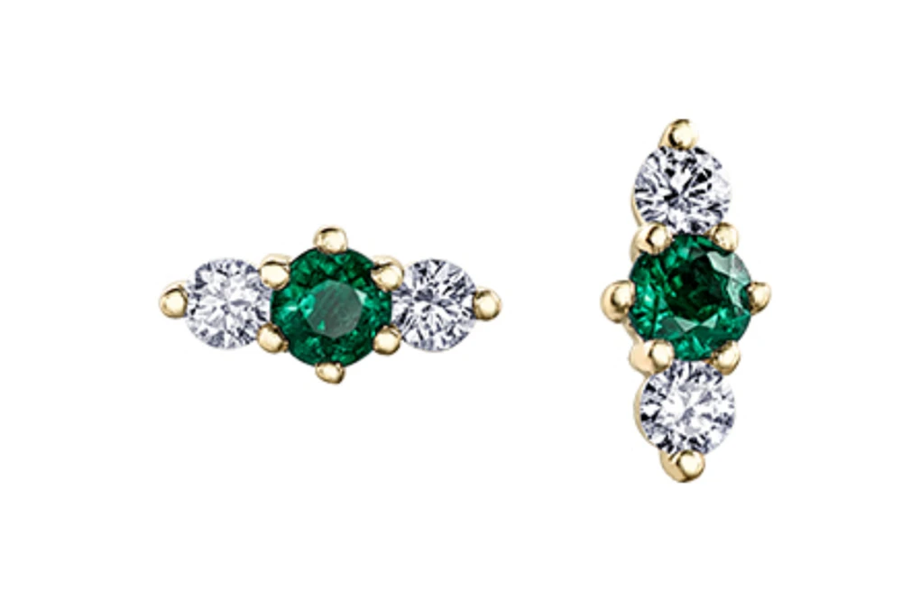 14K White Gold 0.40cttw (3mm) Emerald & 0.16cttw Diamond Earring