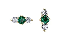 14K White Gold 0.40cttw (3mm) Emerald & 0.16cttw Diamond Earring