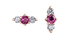 14K Yellow Gold 3mm Pink Sapphire and 0.16cttw Diamond Stud Earrings