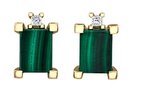 10K Yellow Gold Genuine Malachite & 0.08cttw Canadian Diamond Stud Earrings