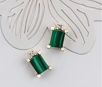 10K Yellow Gold Genuine Malachite & 0.08cttw Canadian Diamond Stud Earrings