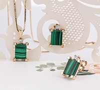 10K Yellow Gold Genuine Malachite & 0.08cttw Canadian Diamond Stud Earrings
