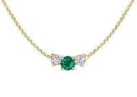 14K Yellow Gold Round Brilliant Emerald & 0.18cttw Diamond Necklace