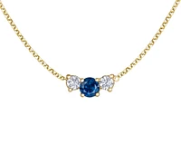 14K Yellow Gold Round Brilliant Sapphire & 0.18cttw Canadian Diamond Necklace