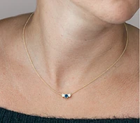 14K Yellow Gold Round Brilliant Sapphire & 0.18cttw Canadian Diamond Necklace