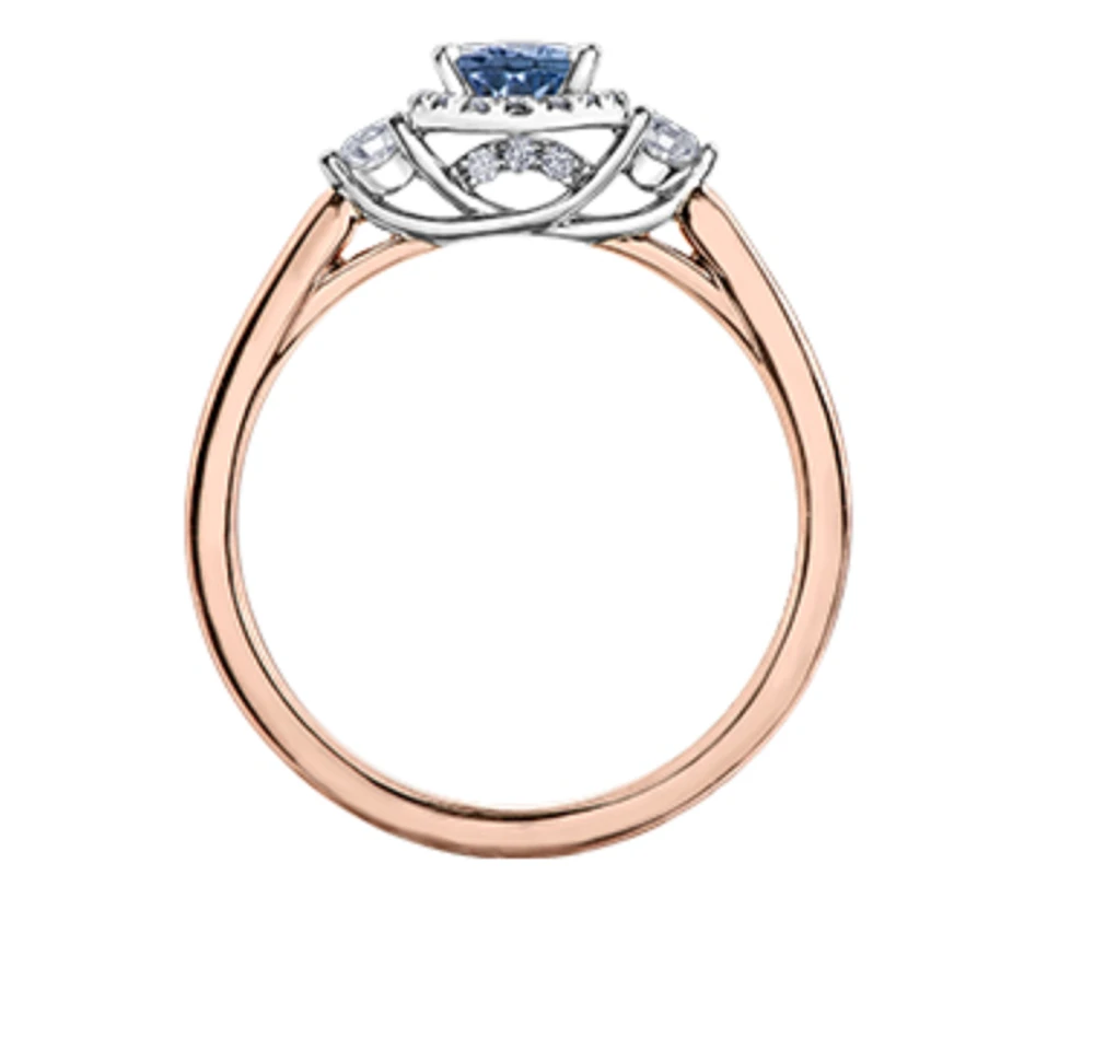 14K Rose Gold Genuine Pear Shape Tanzanite and 0.21cttw Canadian Diamond Ring, 6.5