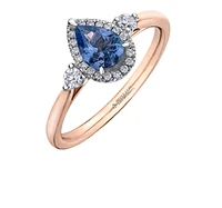 14K Rose Gold Genuine Pear Shape Tanzanite and 0.21cttw Canadian Diamond Ring, 6.5