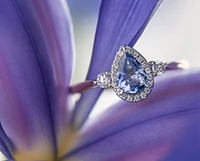 14K Rose Gold Genuine Pear Shape Tanzanite and 0.21cttw Canadian Diamond Ring, 6.5