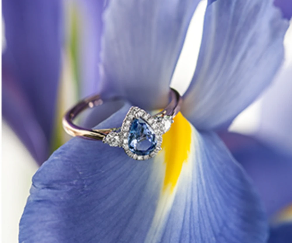 14K Rose Gold Genuine Pear Shape Tanzanite and 0.21cttw Canadian Diamond Ring, 6.5