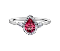 14K White Gold Genuine Pear Shape Ruby and 0.21cttw Canadian Diamond Ring, 6.5