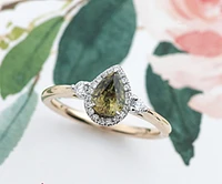 14K Yellow Gold Pear Shape Green Sapphire & Canadian Diamond Ring, 6.5