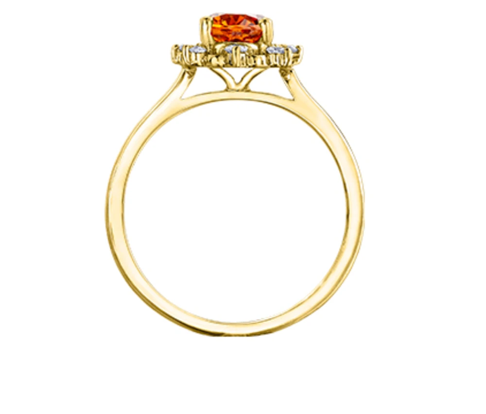 14K Yellow Gold Genuine Spessartite Garnet and 0.16cttw Canadian Diamond Ring, 6.5