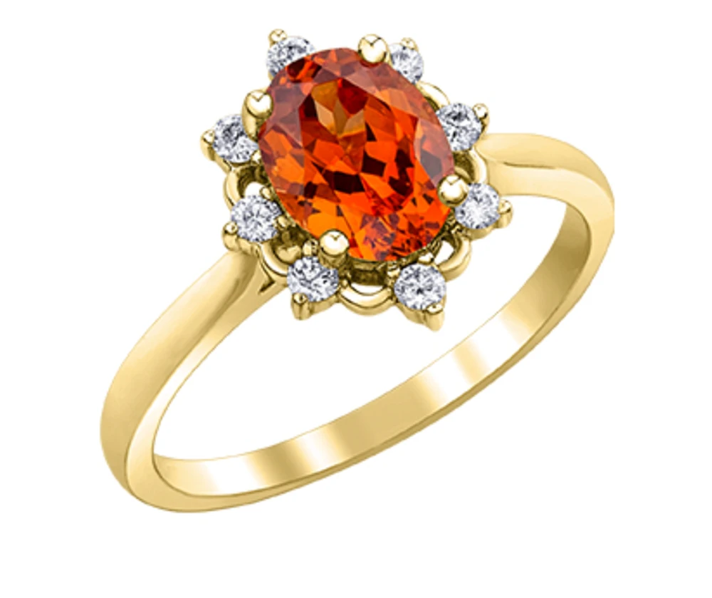 14K Yellow Gold Genuine Spessartite Garnet and 0.16cttw Canadian Diamond Ring, 6.5