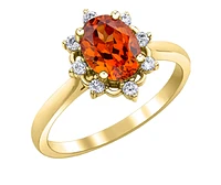 14K Yellow Gold Genuine Spessartite Garnet and 0.16cttw Canadian Diamond Ring, 6.5