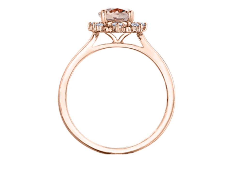 14K Rose Gold Genuine Oval Shape Morganite & 0.16cttw Canadian Diamond Ring, 6.5