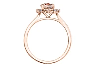 14K Rose Gold Genuine Oval Shape Morganite & 0.16cttw Canadian Diamond Ring, 6.5