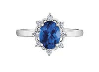 14K White Gold Oval Blue Sapphire & 0.16cttw Canadian Diamond Ring, 6.5