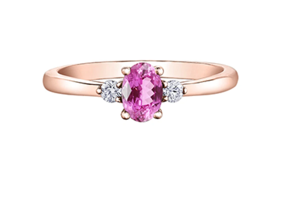14K Rose Gold Oval Pink Sapphire & 0.08cttw Canadian Diamond Ring, 6.5