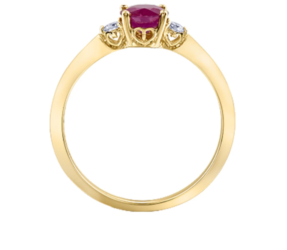 14K Yellow Gold Genuine Round Ruby and 0.08cttw Canadian Diamond Ring, 6.5