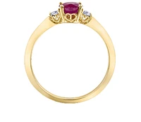 14K Yellow Gold Genuine Round Ruby and 0.08cttw Canadian Diamond Ring, 6.5