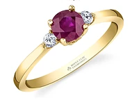 14K Yellow Gold Genuine Round Ruby and 0.08cttw Canadian Diamond Ring, 6.5