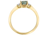 14K Yellow Gold Round Green Sapphire & 0.08cttw Canadian Diamond Ring, 6.5