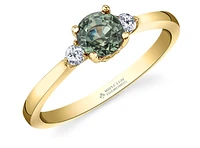 14K Yellow Gold Round Green Sapphire & 0.08cttw Canadian Diamond Ring, 6.5
