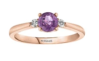 14K Rose Gold Round Pink Sapphire & 0.08cttw Canadian Diamond Ring, 6.5