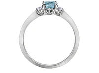 14K White Gold Genuine Round Aquamarine and 0.08cttw Canadian Diamond Ring, 6.5