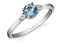 14K White Gold Genuine Round Aquamarine and 0.08cttw Canadian Diamond Ring, 6.5