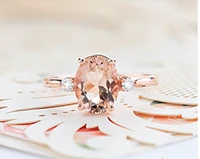 14K Rose Gold Genuine Oval Morganite & 0.08cttw Canadian Diamond Ring, 6.5
