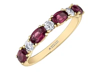 14K Yellow Gold Genuine Oval Ruby and 0.24cttw Canadian Diamond Ring, 6.5