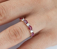 14K Yellow Gold Genuine Oval Ruby and 0.24cttw Canadian Diamond Ring, 6.5
