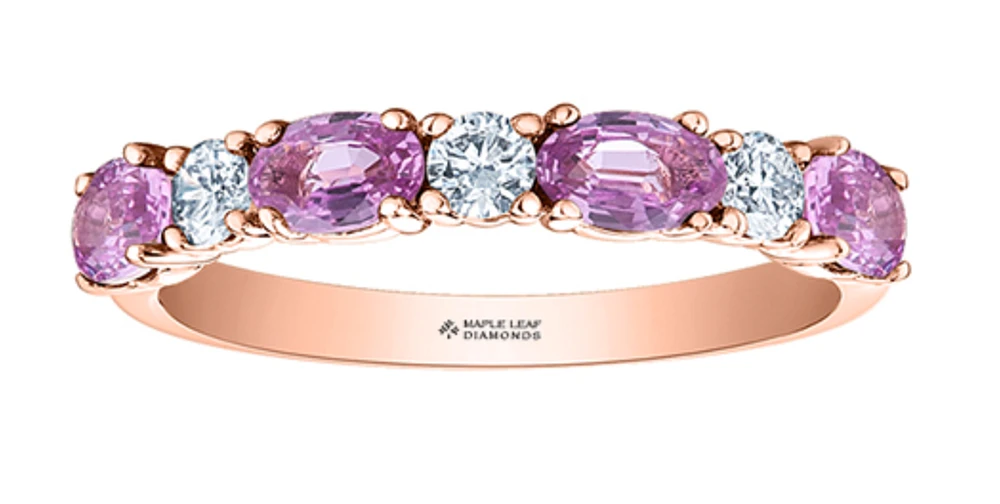 14K Rose Gold Pink Sapphire & 0.24cttw Canadian Diamond Ring, 6.5
