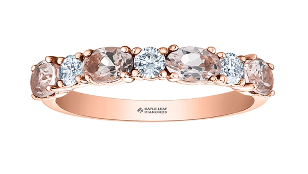 14K Rose Gold Genuine Oval Morganite & 0.24cttw Canadian Diamond Ring, 6.5