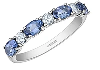 14K White Gold Genuine Oval Tanzanite and 0.24cttw Canadian Diamond Ring, 6.5