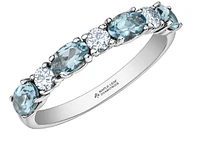 14K White Gold Genuine Round Aquamarine and 0.24cttw Canadian Diamond Ring, 6.5
