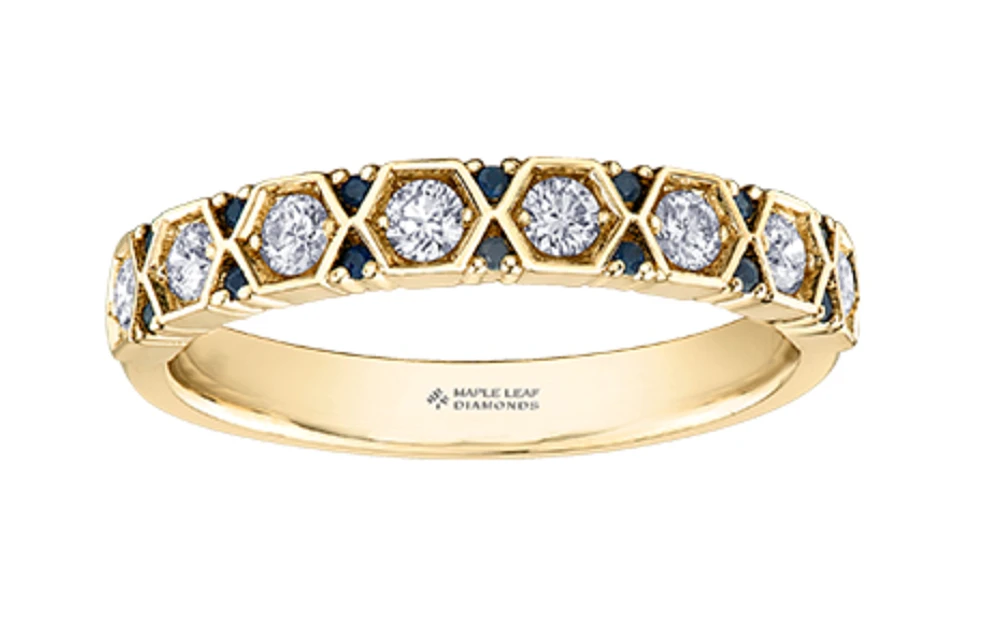 14K Yellow Gold Blue Sapphire & 0.32cttw Canadian Diamond Ring, 6.5