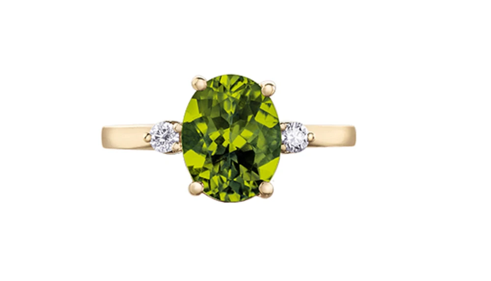 14K Yellow Gold Genuine Peridot and 0.10cttw Canadian Diamond Ring, ring 6.5