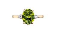 14K Yellow Gold Genuine Peridot and 0.10cttw Canadian Diamond Ring, ring 6.5