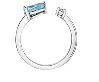 14K White Gold Genuine Aquamarine and 0.04cttw Canadian Diamond Ring, 6.5